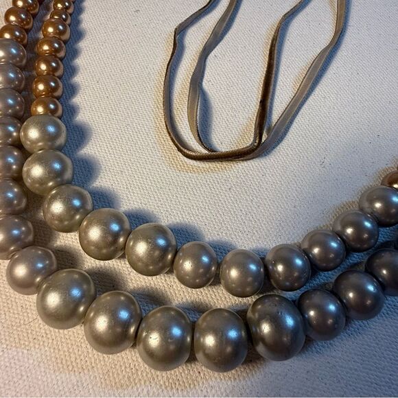 Gold Silver cream neutral double strand pearl Beaded Necklace adjustable - Picture 4 of 8